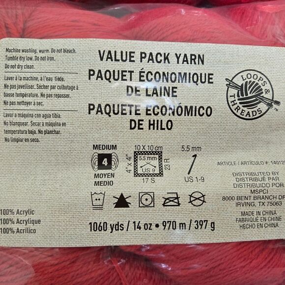 NIP LOOPS & THREADS VALUE PACK KNITTING YARD RED TOTAL 2120 YDS - Picture 3 of 8